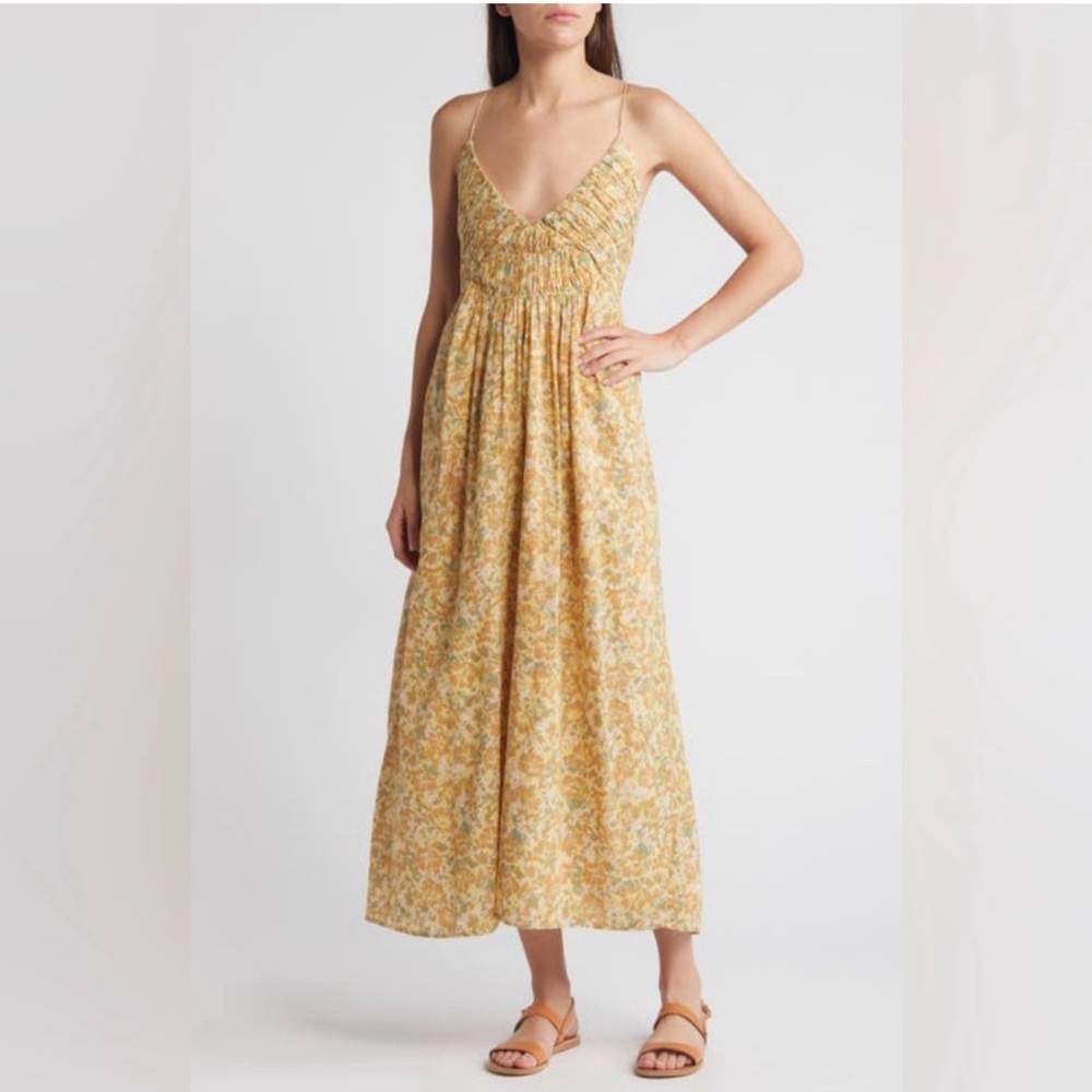 Spaghetti Strap Yellow Floral Maxi Dress